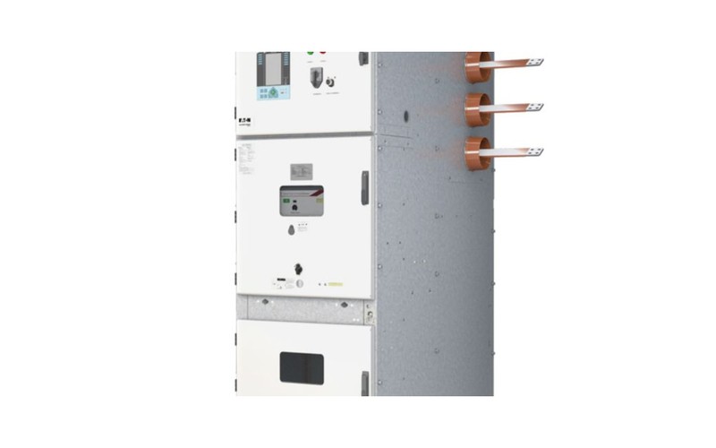 Intelligent 12 kV medium voltage switchgear bay showing protection relay, metering and busbar compartment